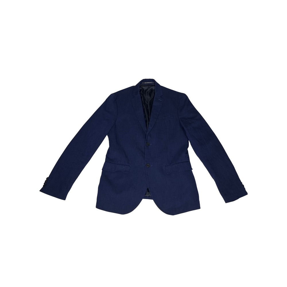 H&M Blazer Mens 40R Blue Linen Cotton Slim Fit Button Sport Coat Career Jacket